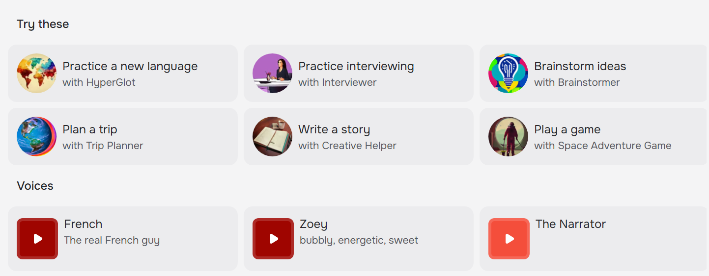 Character.ai's featured characters